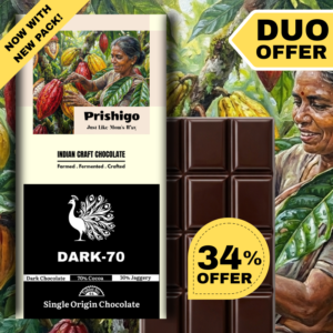 Prishigo | Dark-70 | 70% Dark Chocolate with 30% Jaggery) – 50g+50g | Duo Offer Pack (1+1)